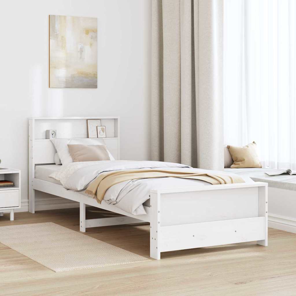 Bed Frame with Headboard White 75 x 190 cm Solid pine wood