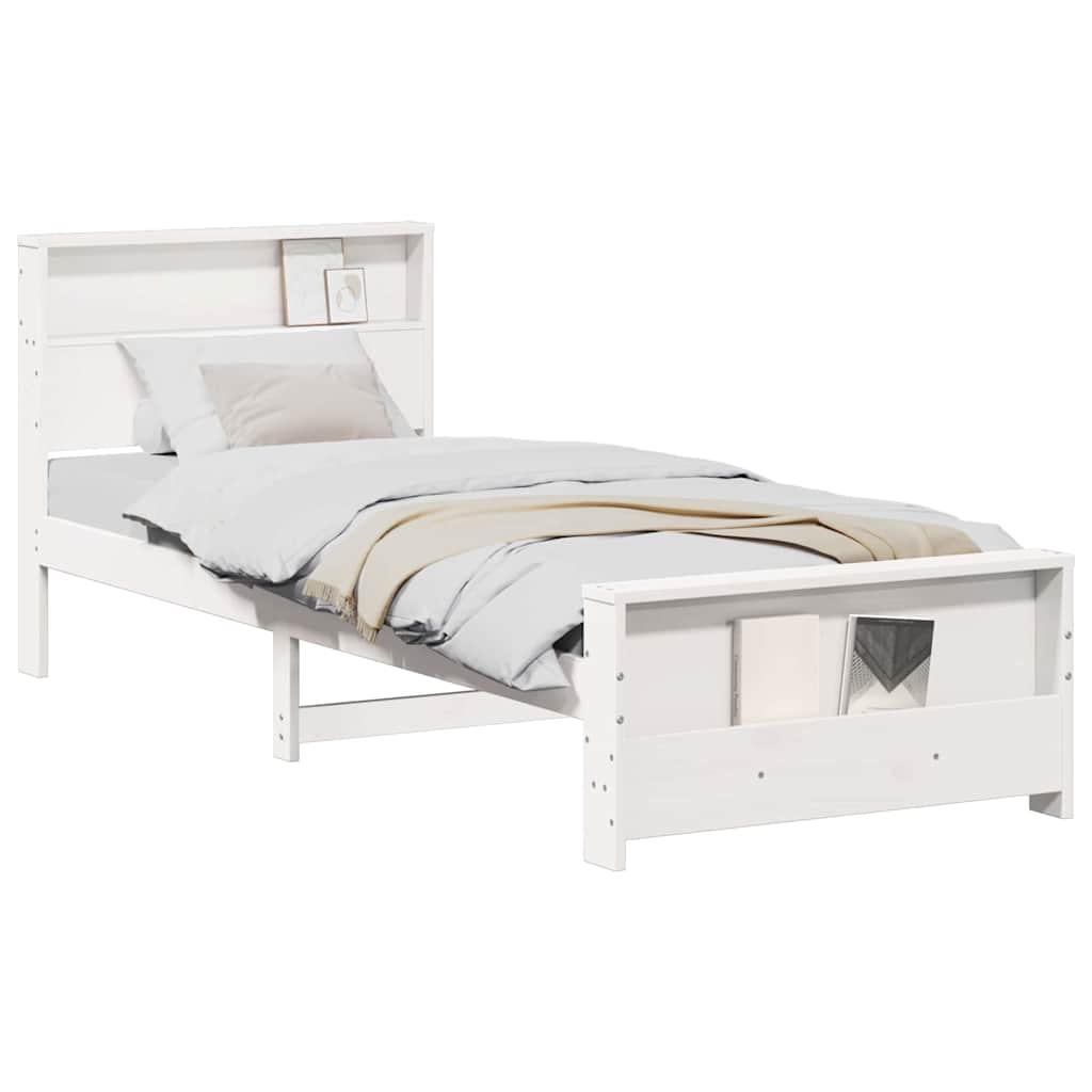 Bed Frame with Headboard White 75 x 190 cm Solid pine wood