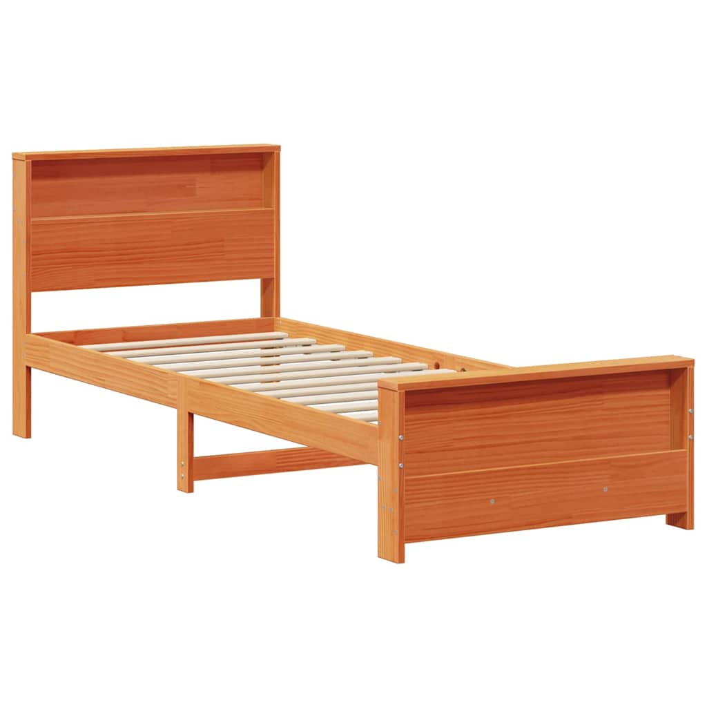 Bed Frame with Headboard Wax brown 75 x 190 cm Solid pine wood