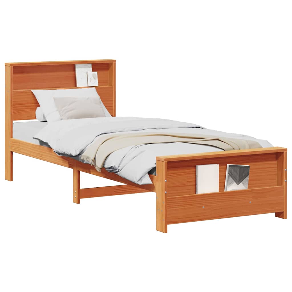 Bed Frame with Headboard Wax brown 75 x 190 cm Solid pine wood