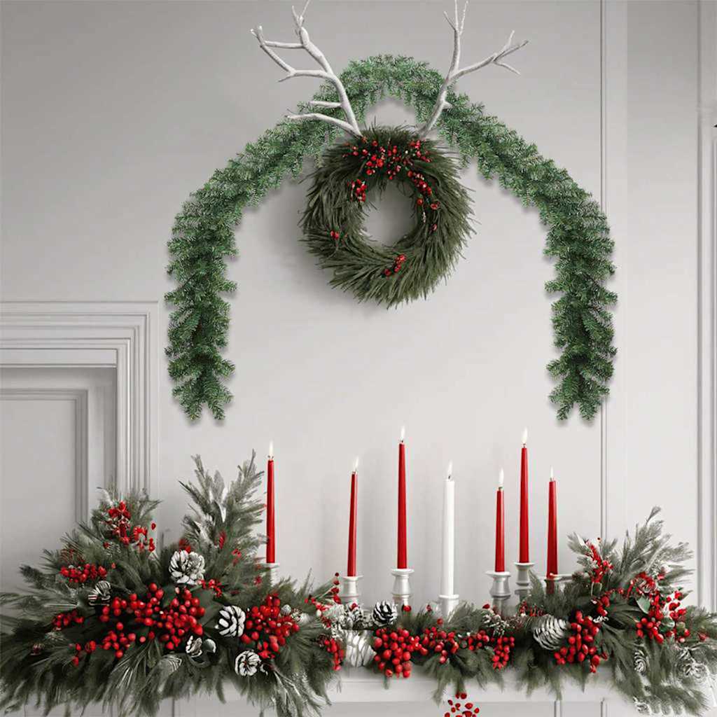 Christmas Garland Decorated With Baubles And Led Lights