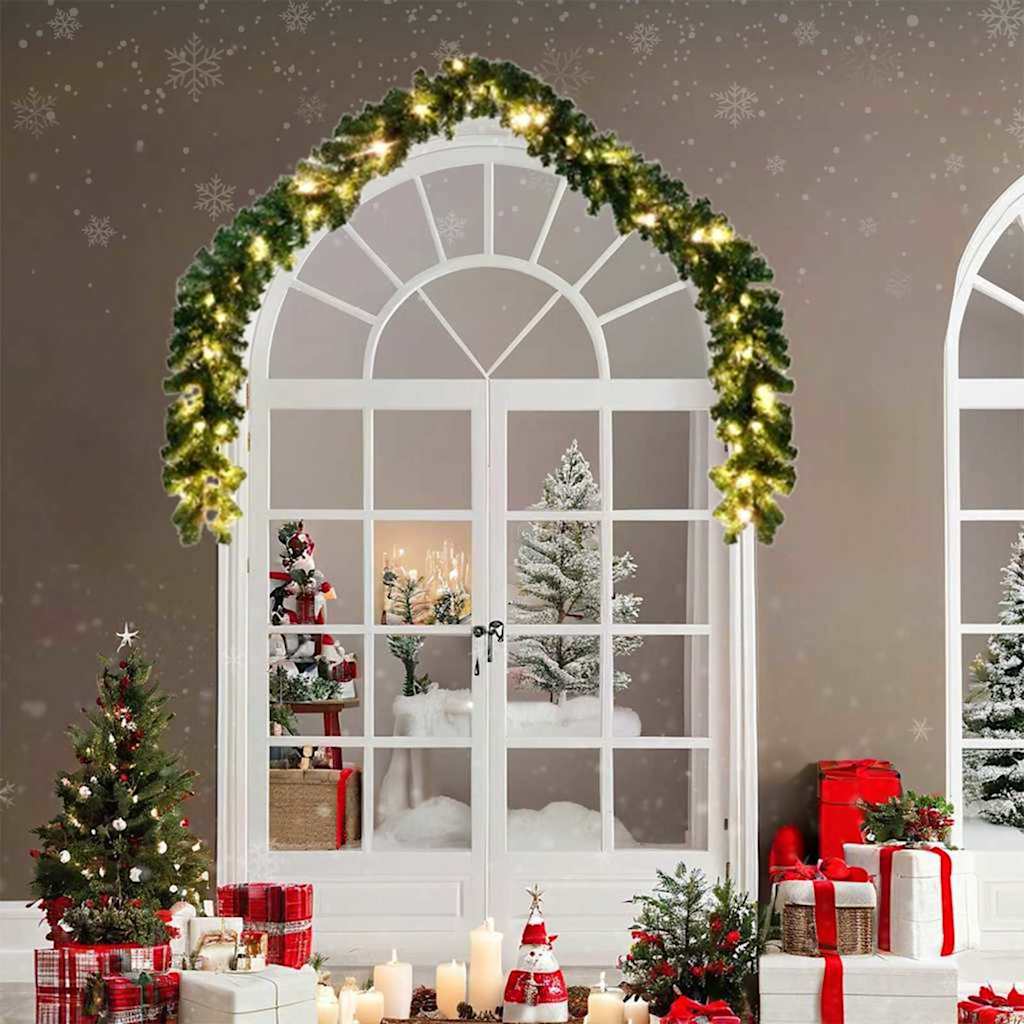 Christmas Garland Decorated With Baubles And Led Lights