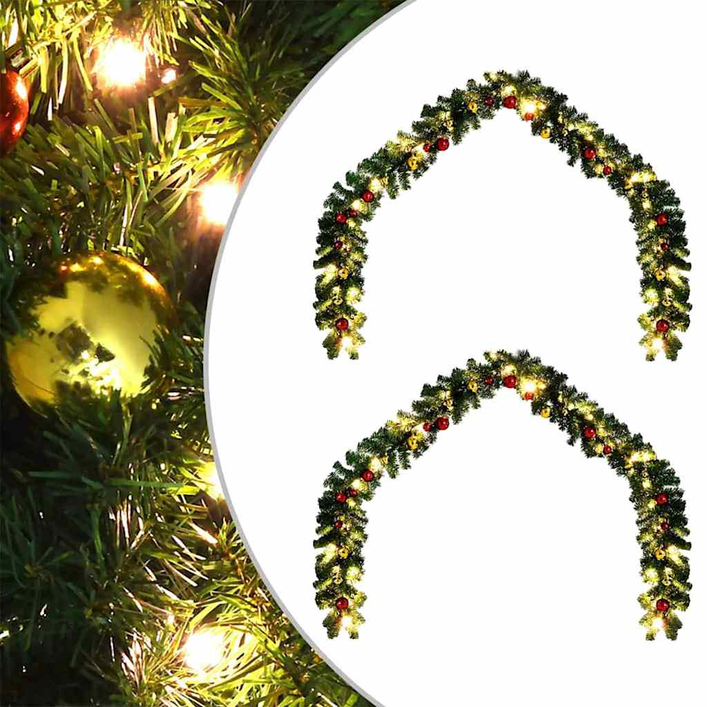 Christmas Garland Decorated With Baubles And Led Lights