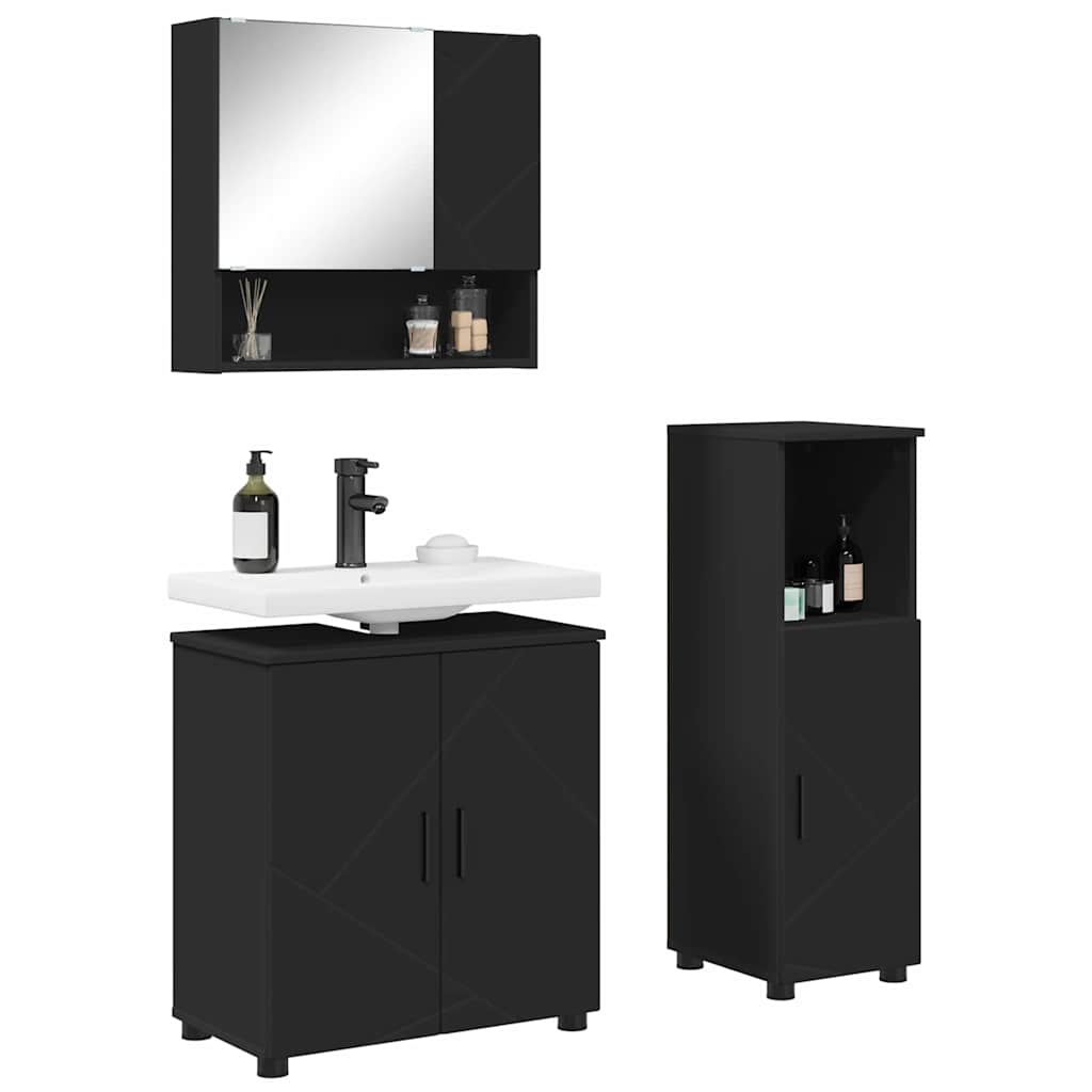 Bathroom Furniture Set Wall-mounted 3 pcs Black 61 x 35 x 64 cm