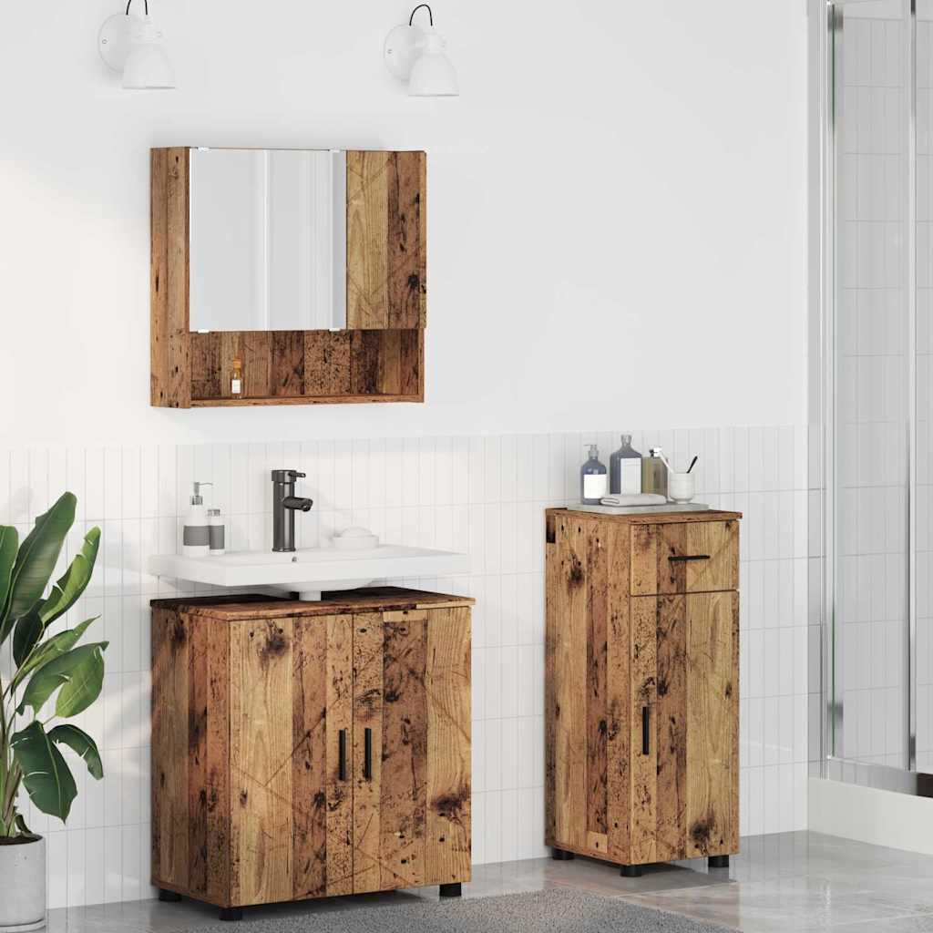 Bathroom Furniture Set with Door 3 pcs Old wood 61 x 35 x 64 cm