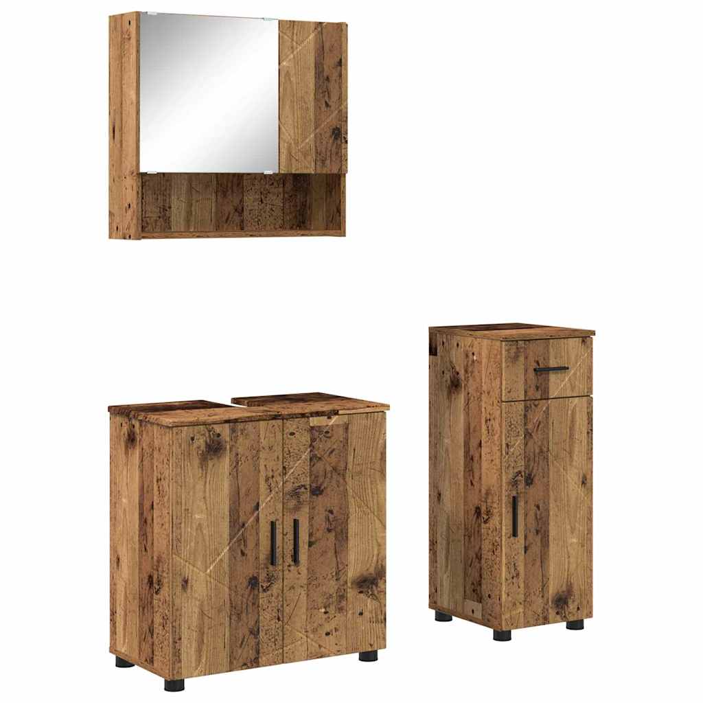 Bathroom Furniture Set with Door 3 pcs Old wood 61 x 35 x 64 cm