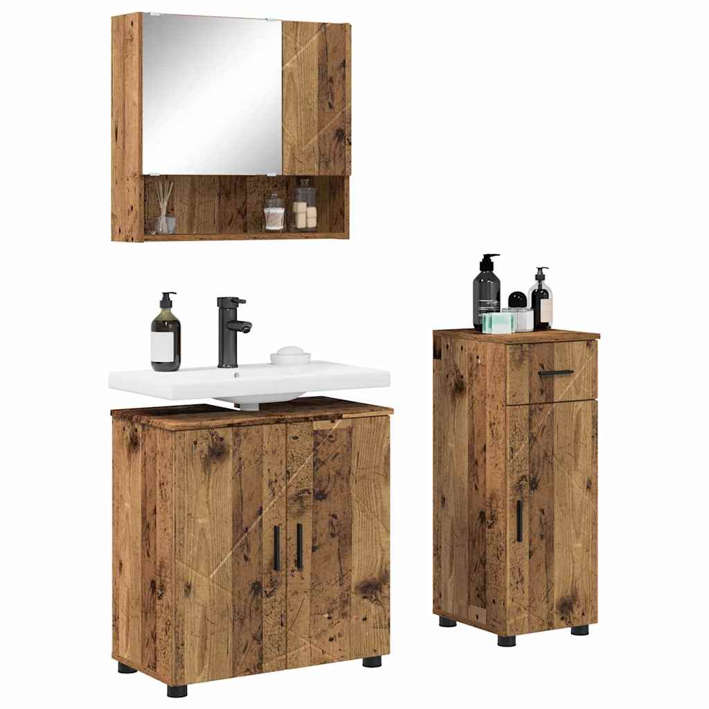 Bathroom Furniture Set with Door 3 pcs Old wood 61 x 35 x 64 cm