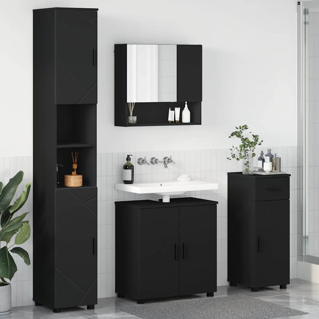 Bathroom Furniture Set with Drawer 4 pcs Black 61 x 35 x 64 cm