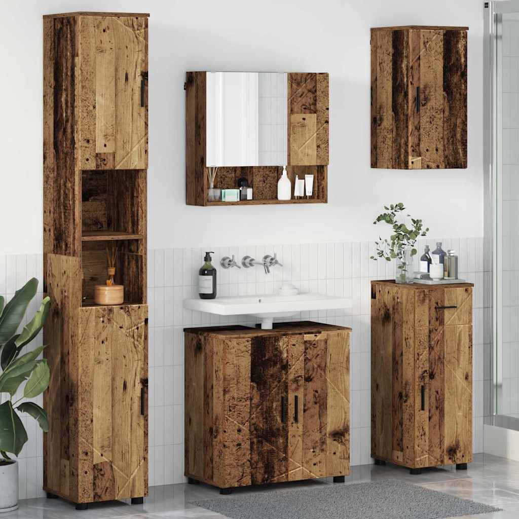 Bathroom Furniture Set with Door 5 pcs Old wood 61 x 35 x 64 cm
