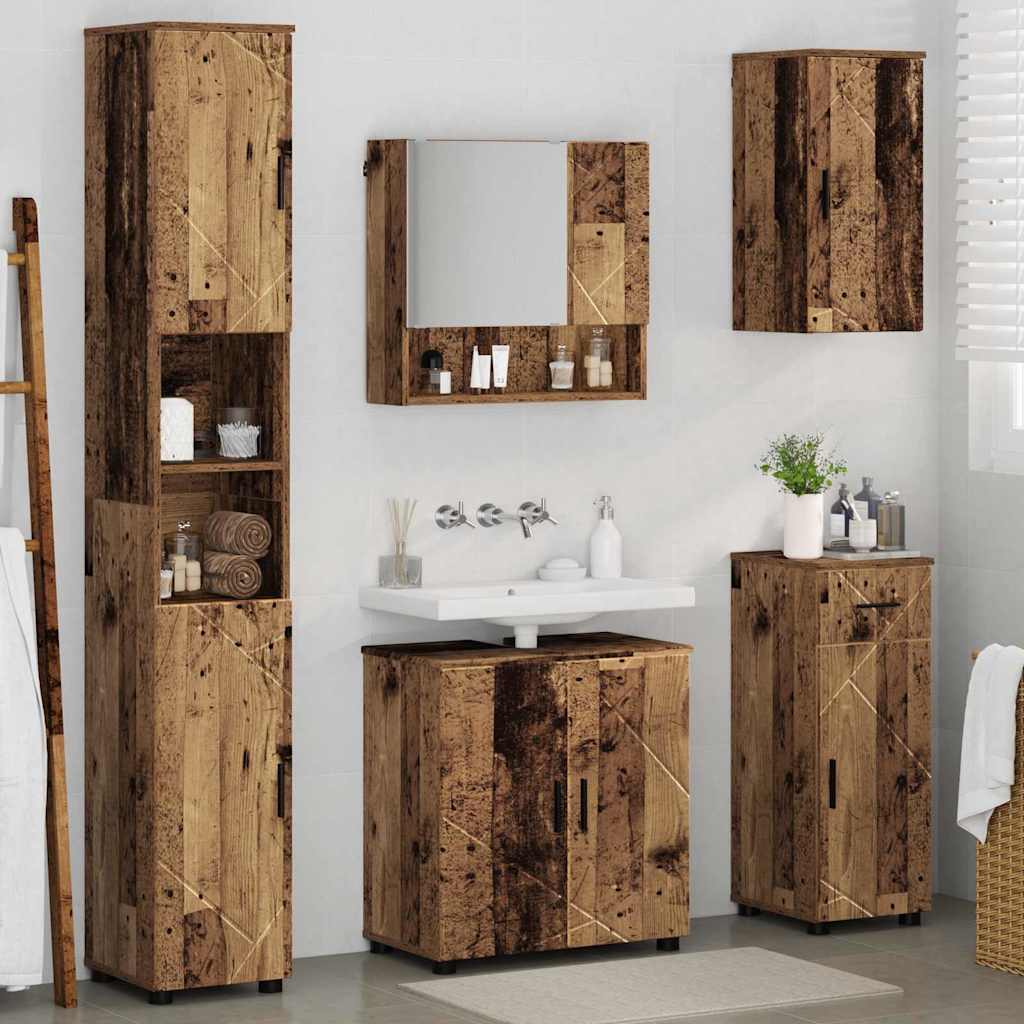 Bathroom Furniture Set with Door 5 pcs Old wood 61 x 35 x 64 cm