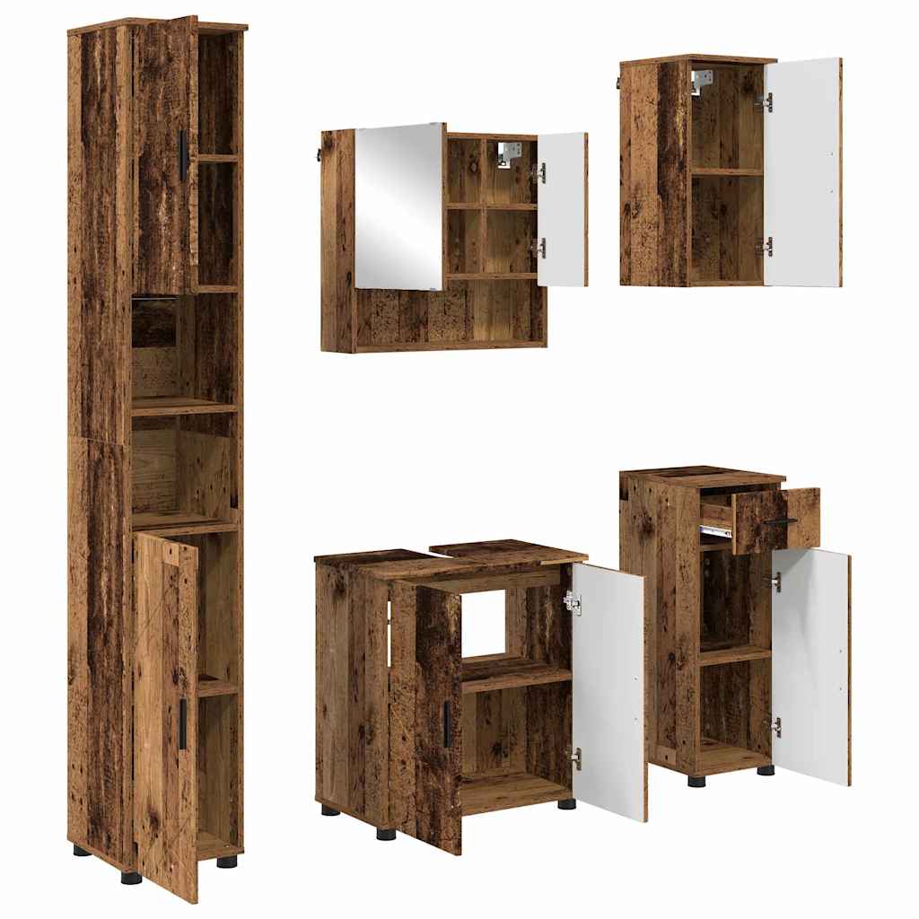 Bathroom Furniture Set with Door 5 pcs Old wood 61 x 35 x 64 cm