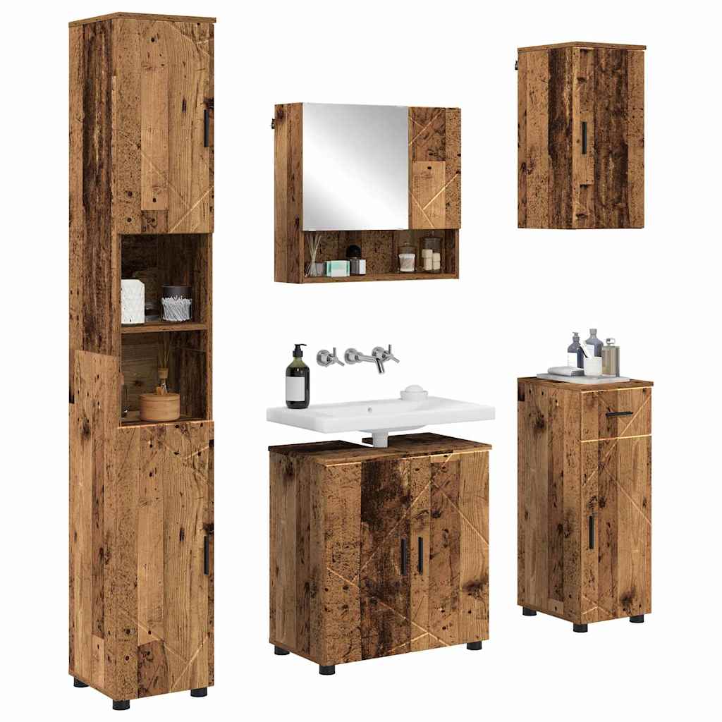 Bathroom Furniture Set with Door 5 pcs Old wood 61 x 35 x 64 cm