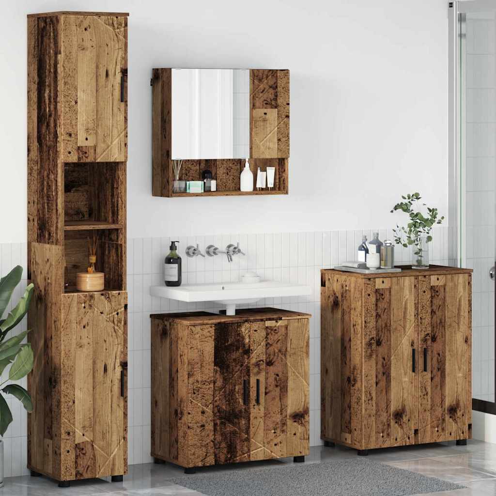 Bathroom Furniture Set with Door 4 pcs Old wood 61 x 35 x 64 cm