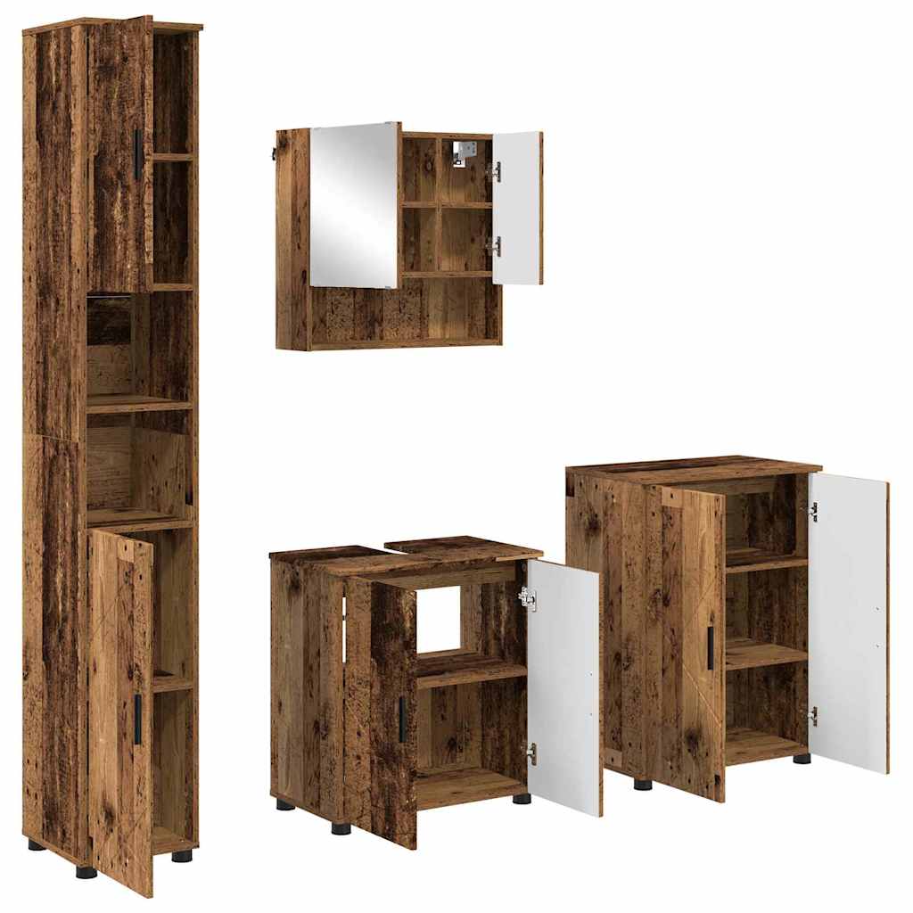 Bathroom Furniture Set with Door 4 pcs Old wood 61 x 35 x 64 cm