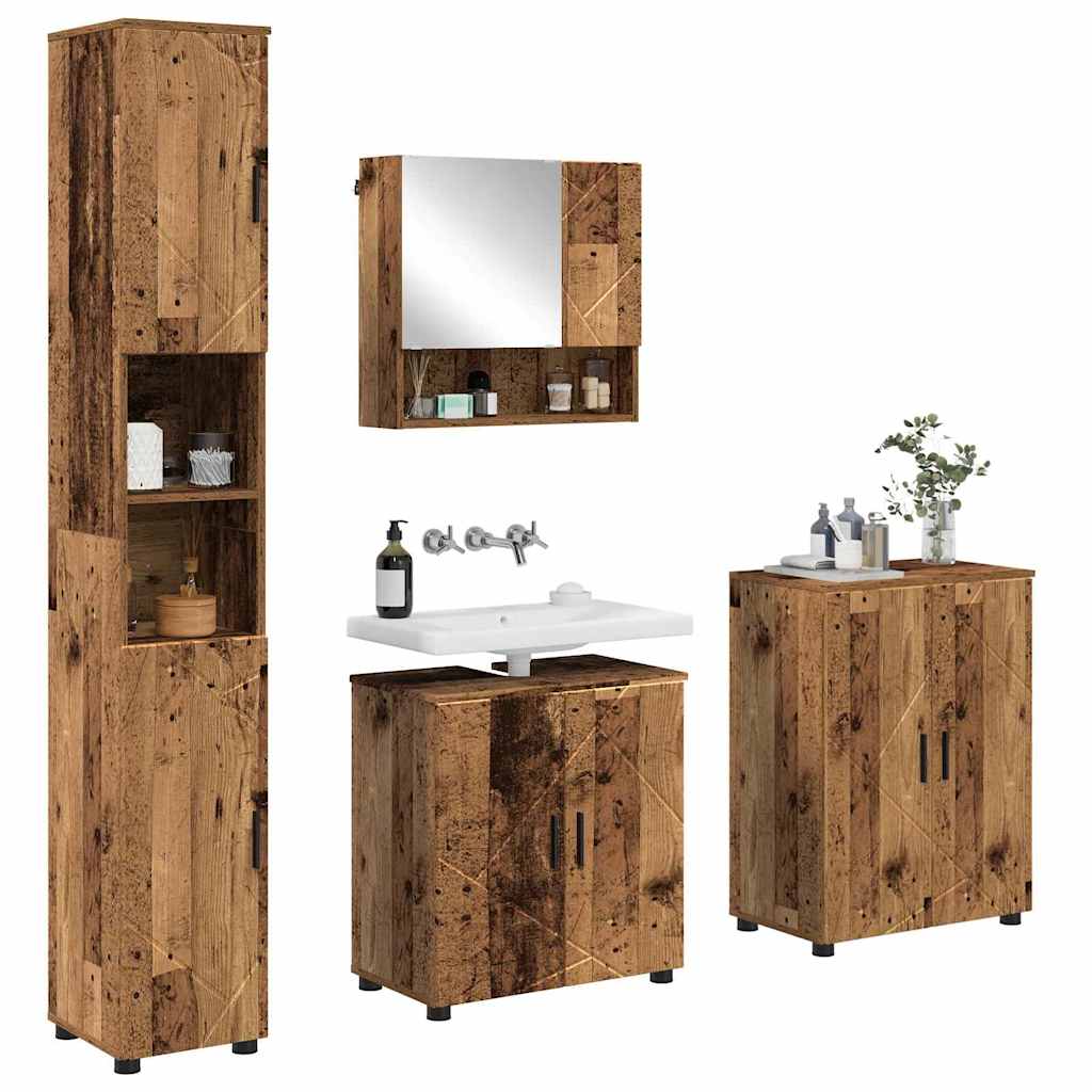 Bathroom Furniture Set with Door 4 pcs Old wood 61 x 35 x 64 cm