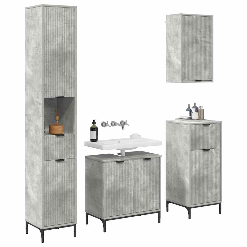 Bathroom Furniture Set Concrete Grey Engineered wood, Metal