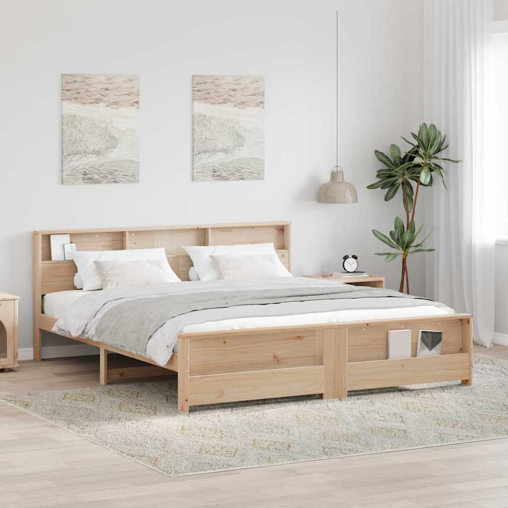 Bed Frame with Headboard Brown 200 x 200 cm Solid pine wood