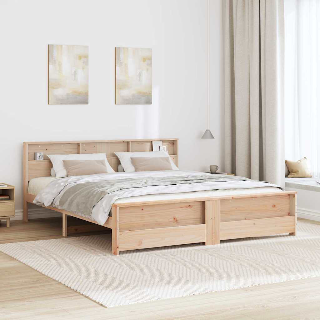 Bed Frame with Headboard Brown 200 x 200 cm Solid pine wood