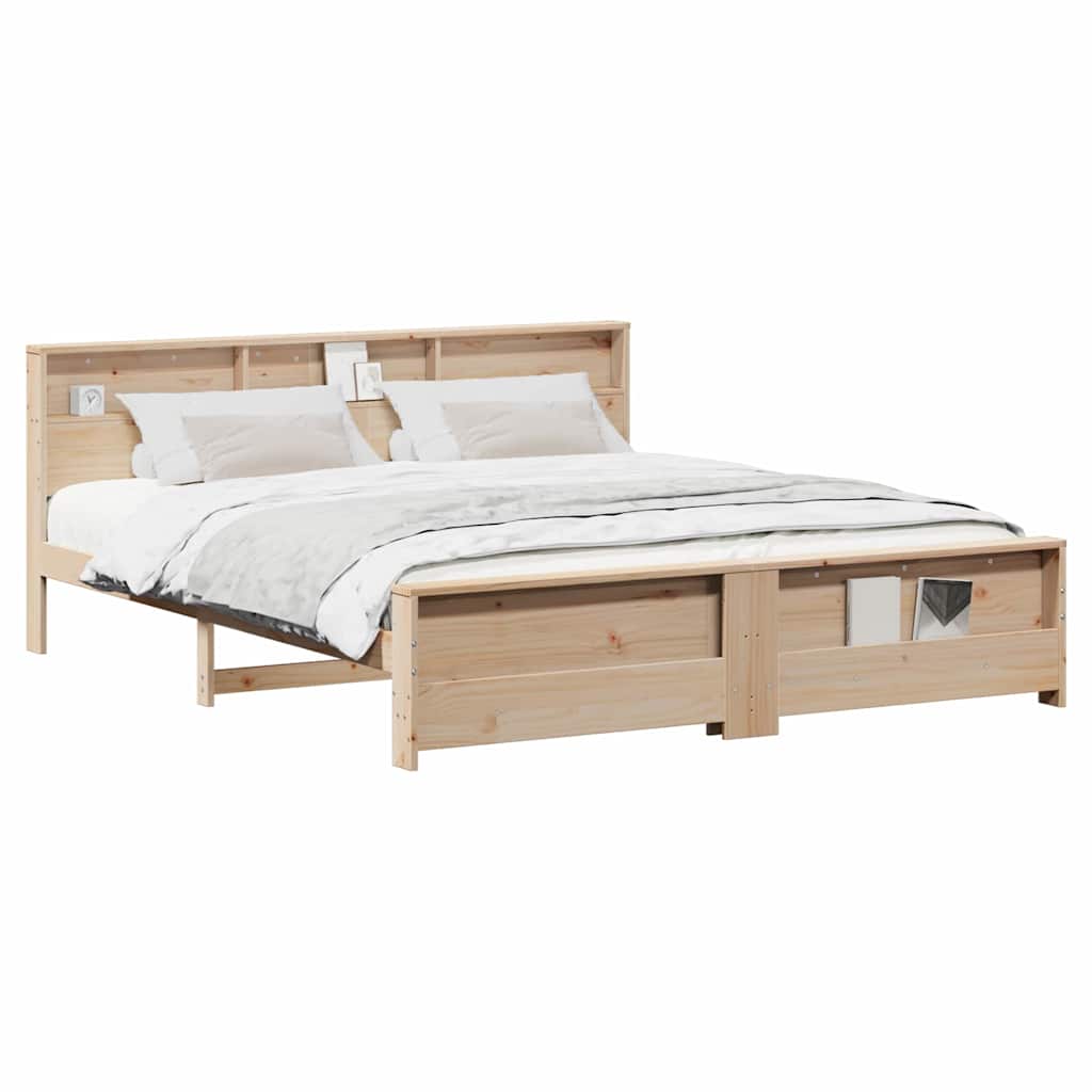 Bed Frame with Headboard Brown 200 x 200 cm Solid pine wood