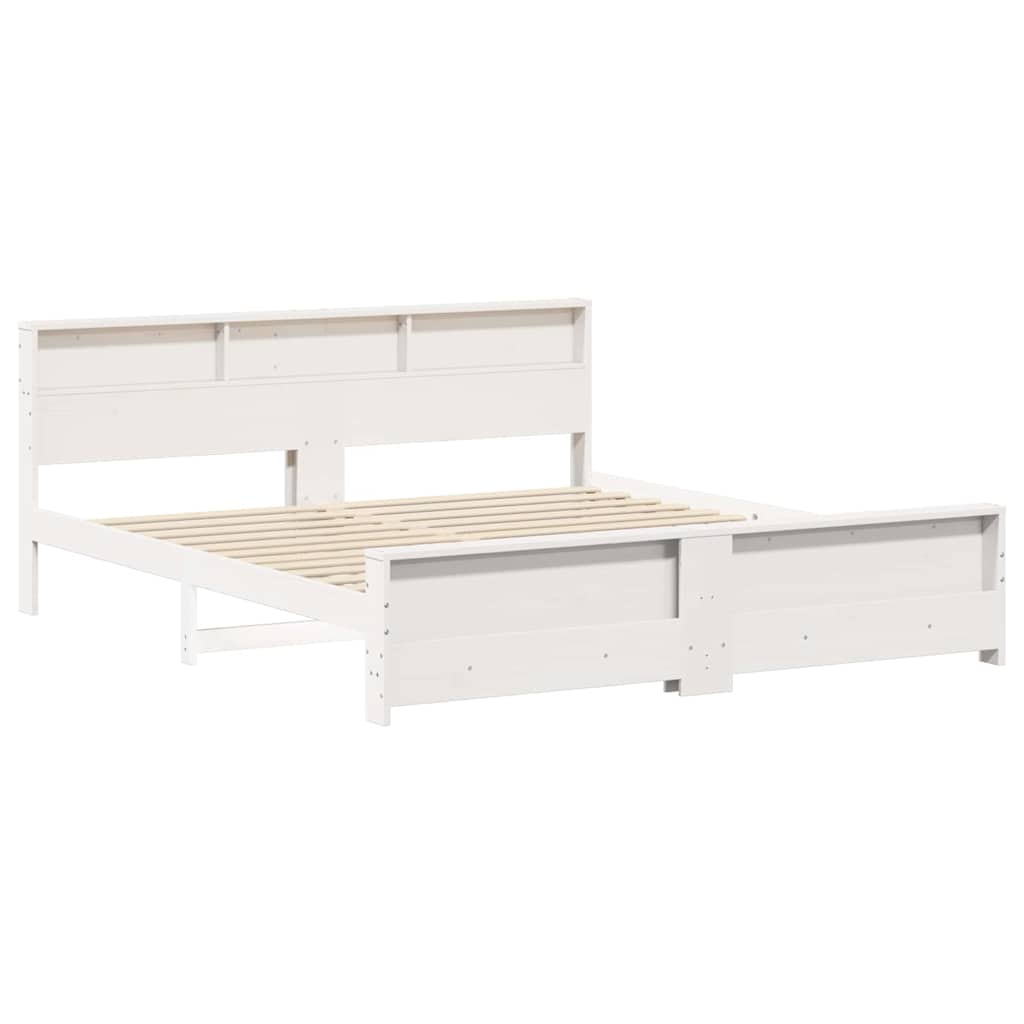 Bed Frame with Headboard White 200 x 200 cm Solid pine wood