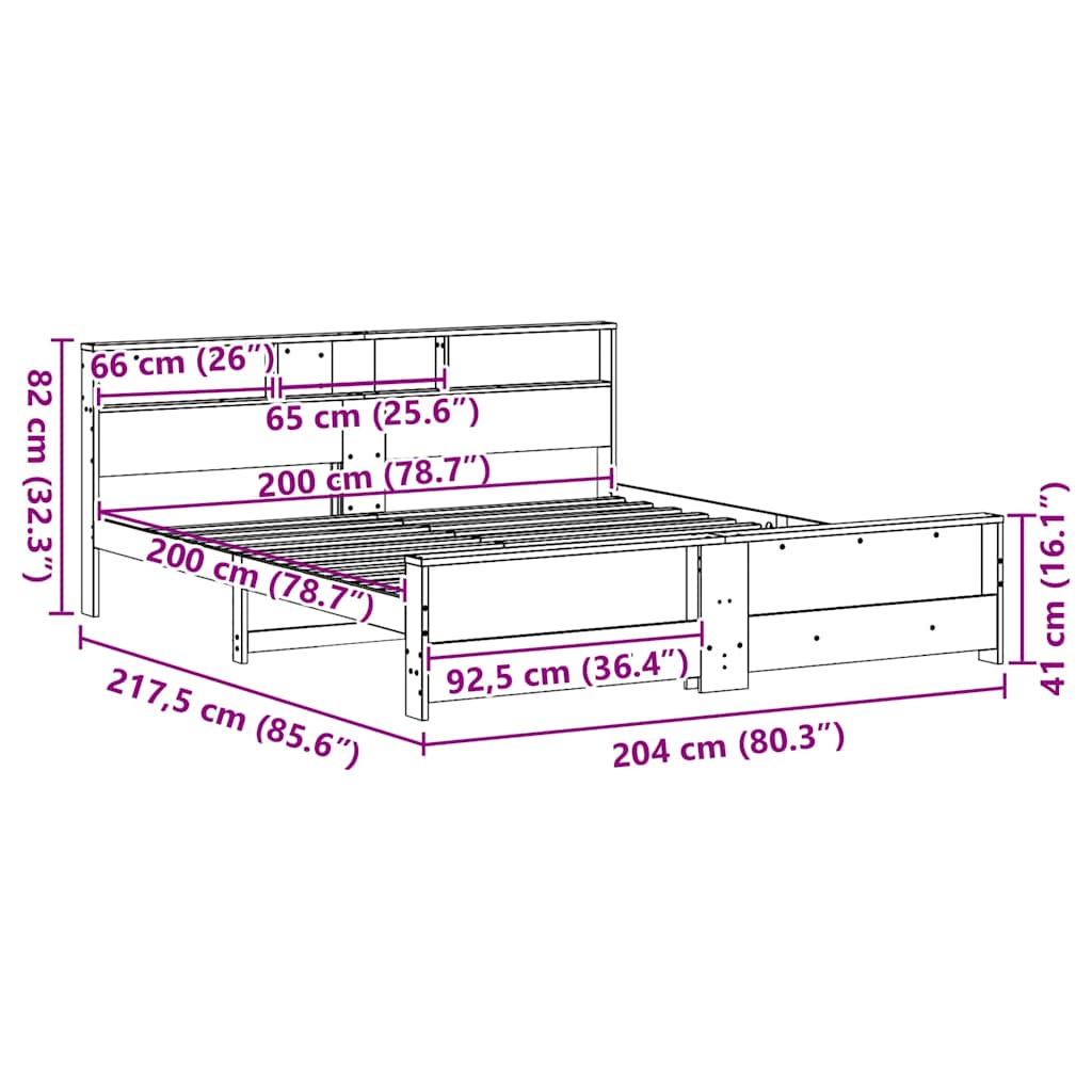 Bed Frame with Headboard White 200 x 200 cm Solid pine wood