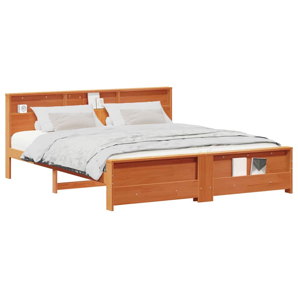 Bed Frame with Headboard Wax brown 200 x 200 cm Solid pine wood