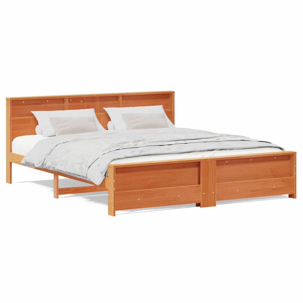 Bed Frame with Headboard Wax brown 200 x 200 cm Solid pine wood