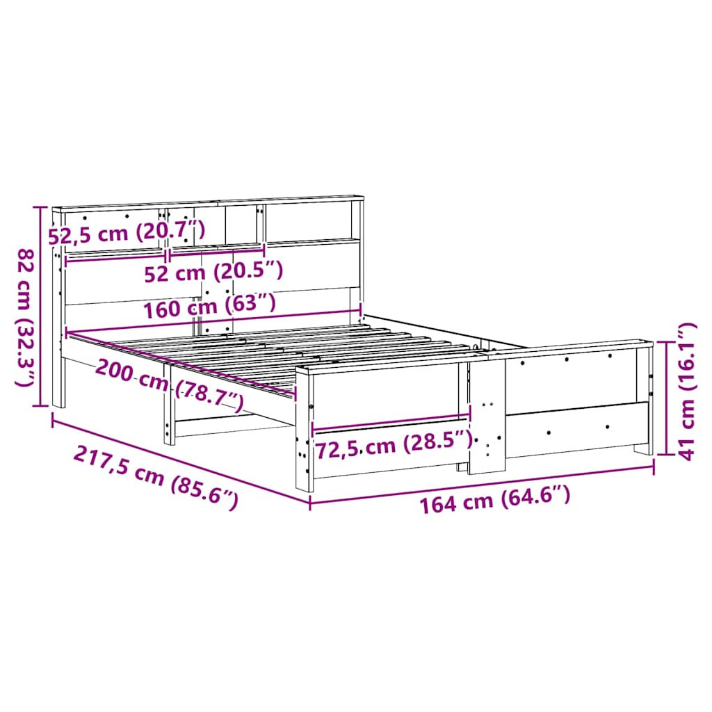 Bed Frame with Headboard Wax brown 160 x 200 cm Solid pine wood