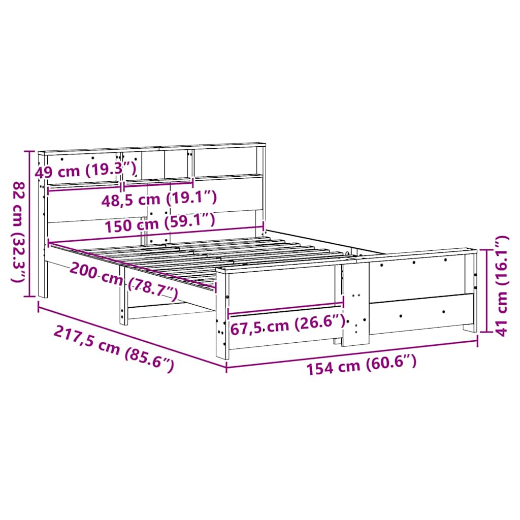 Bed Frame with Headboard Brown 150 x 200 cm Solid pine wood