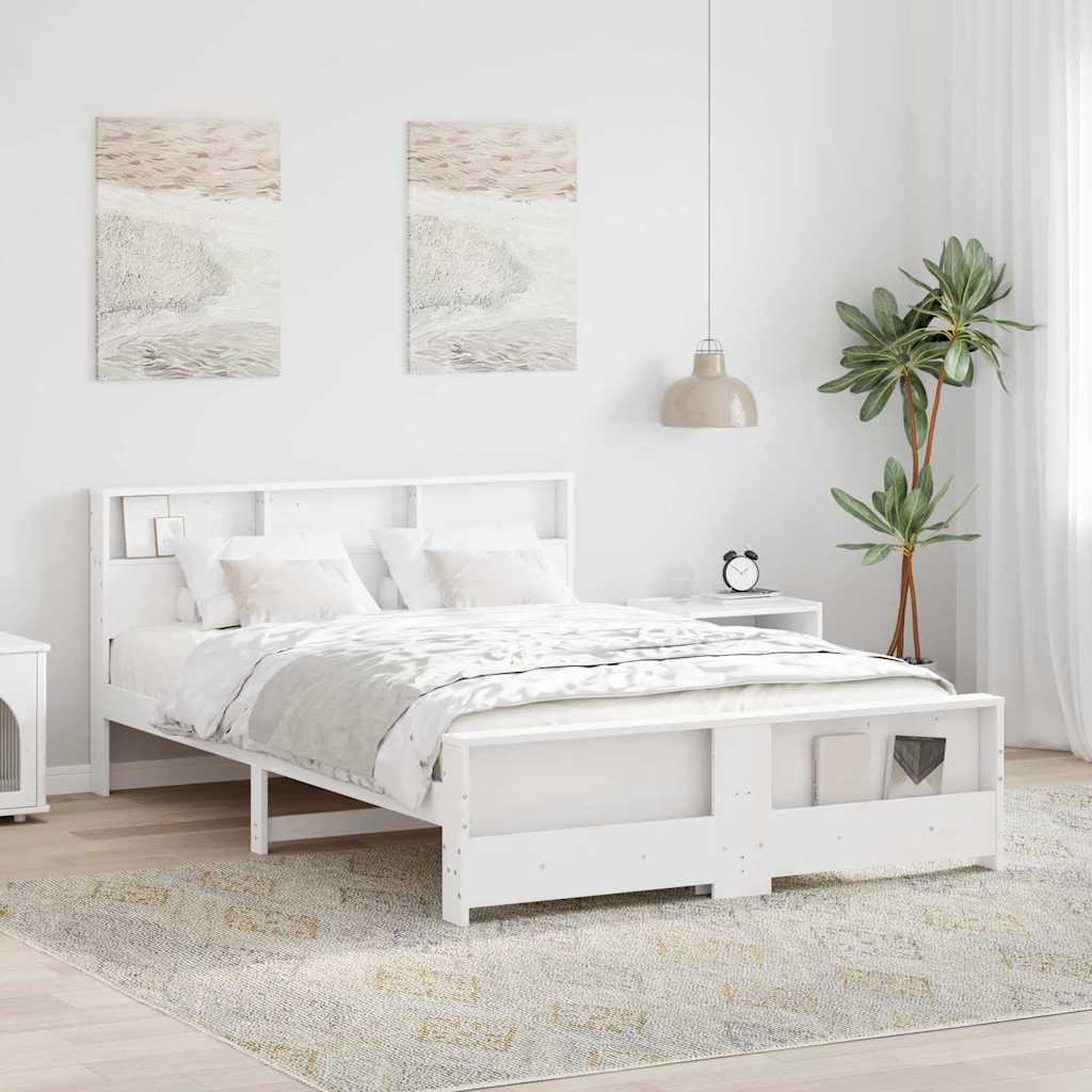 Bed Frame with Headboard White 150 x 200 cm Solid pine wood
