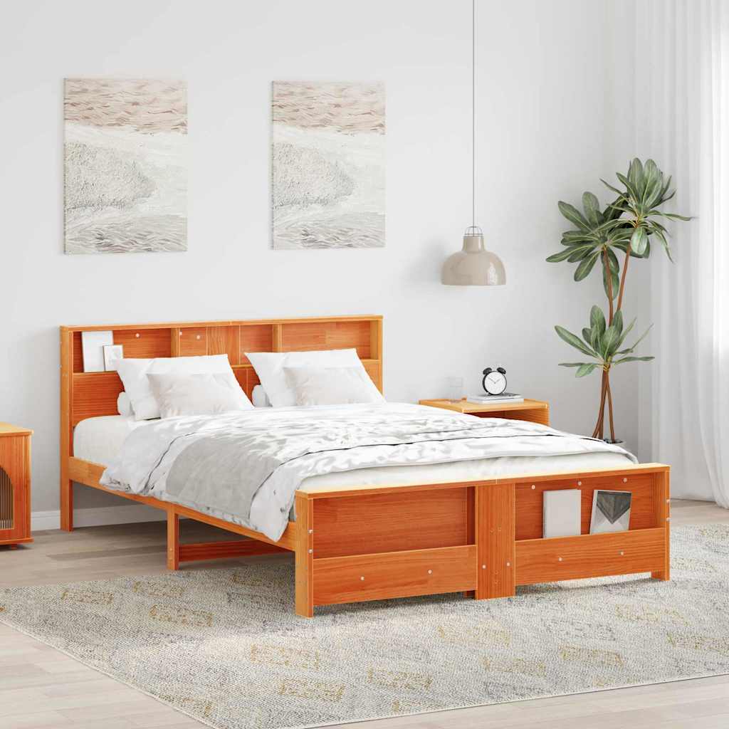 Bed Frame with Headboard Wax brown 150 x 200 cm Solid pine wood