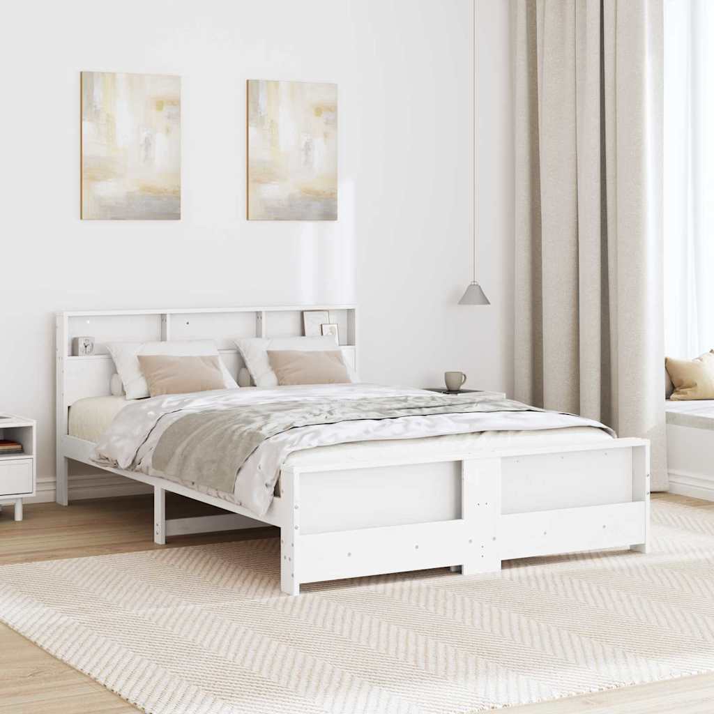 Bed Frame with Headboard White 140 x 200 cm Solid pine wood