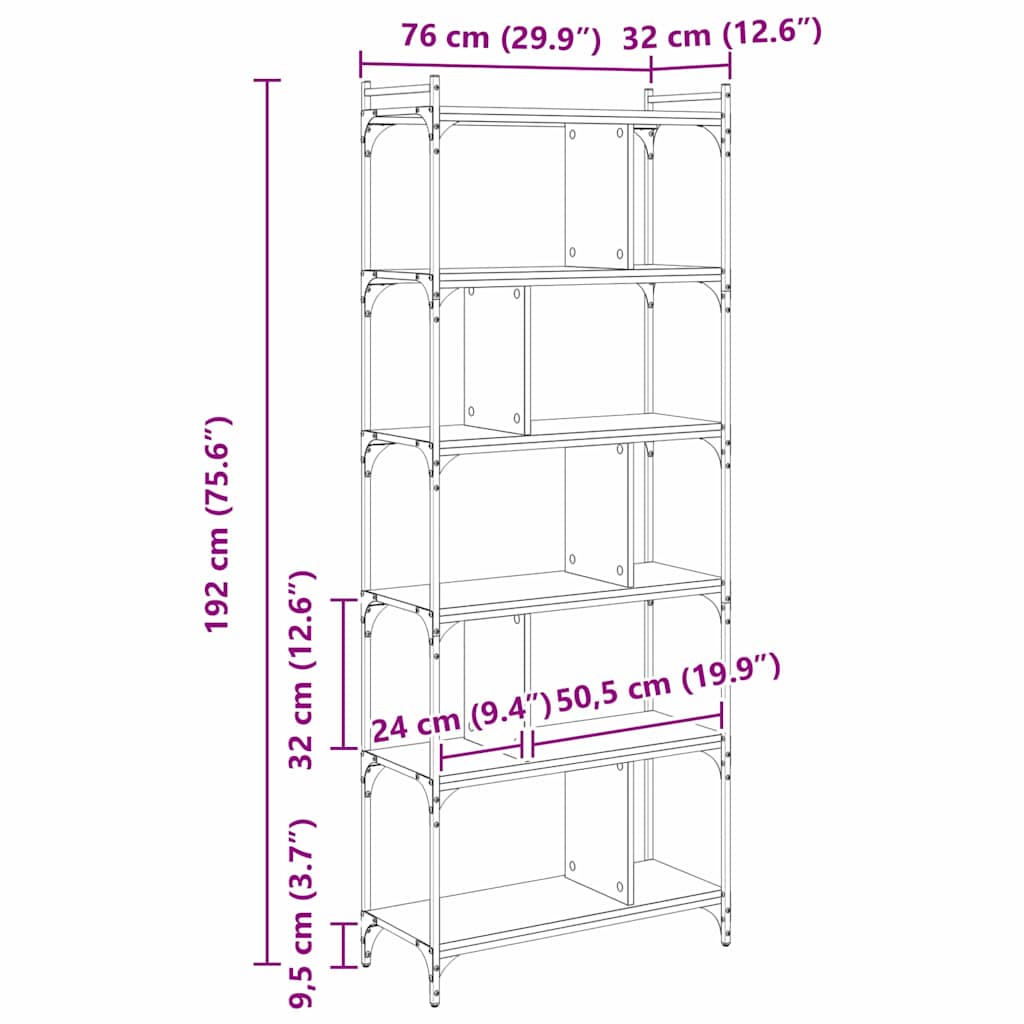 Bookcase Black oak 76 x 32 x 192 cm Engineered wood