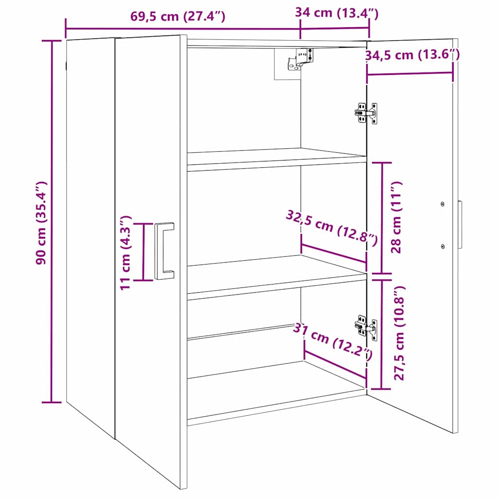 Wall Mounted Cabinets 2 pcs Old wood 69.5 x 34 x 90 cm