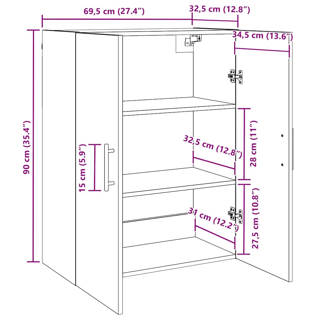 Wall Mounted Cabinets 2 pcs Artisan oak 69.5 x 34 x 90 cm