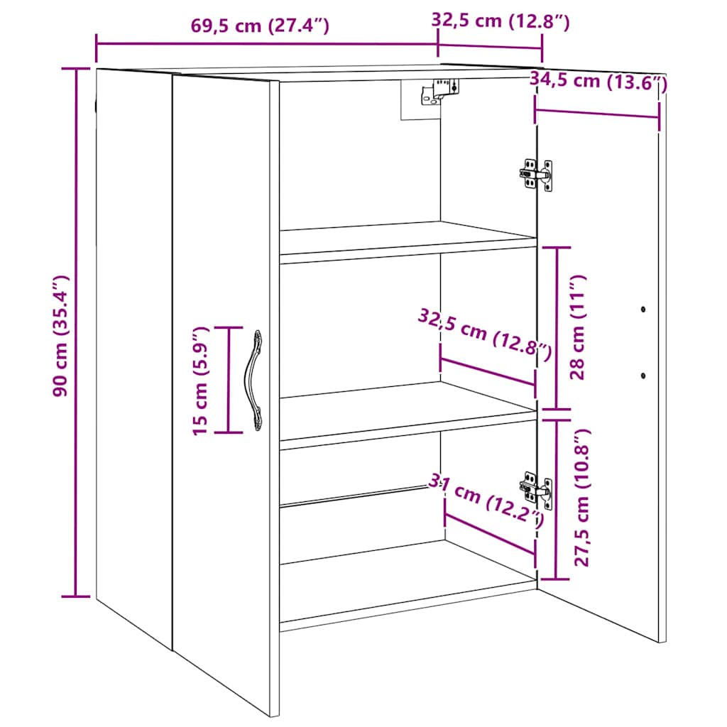 Wall Mounted Cabinets 2 pcs Old wood 69.5 x 34 x 90 cm