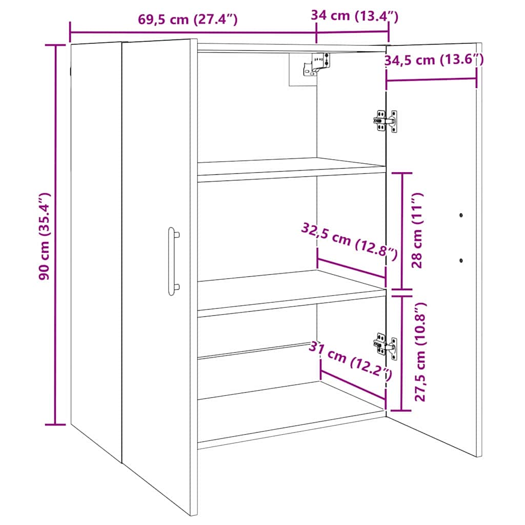 Wall Mounted Cabinets 2 pcs Black oak 69.5 x 34 x 90 cm