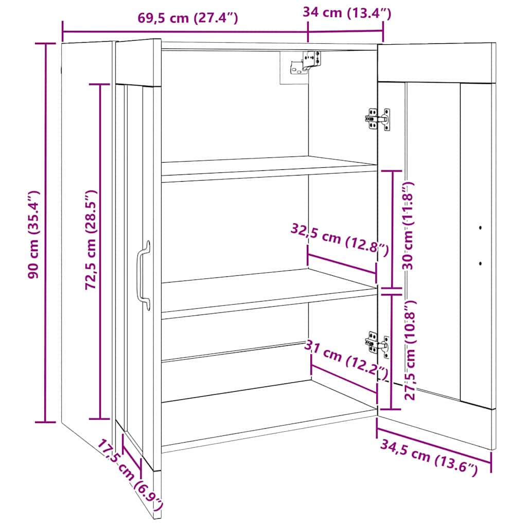 Wall Mounted Cabinets 2 pcs Old wood 69.5 x 34 x 90 cm