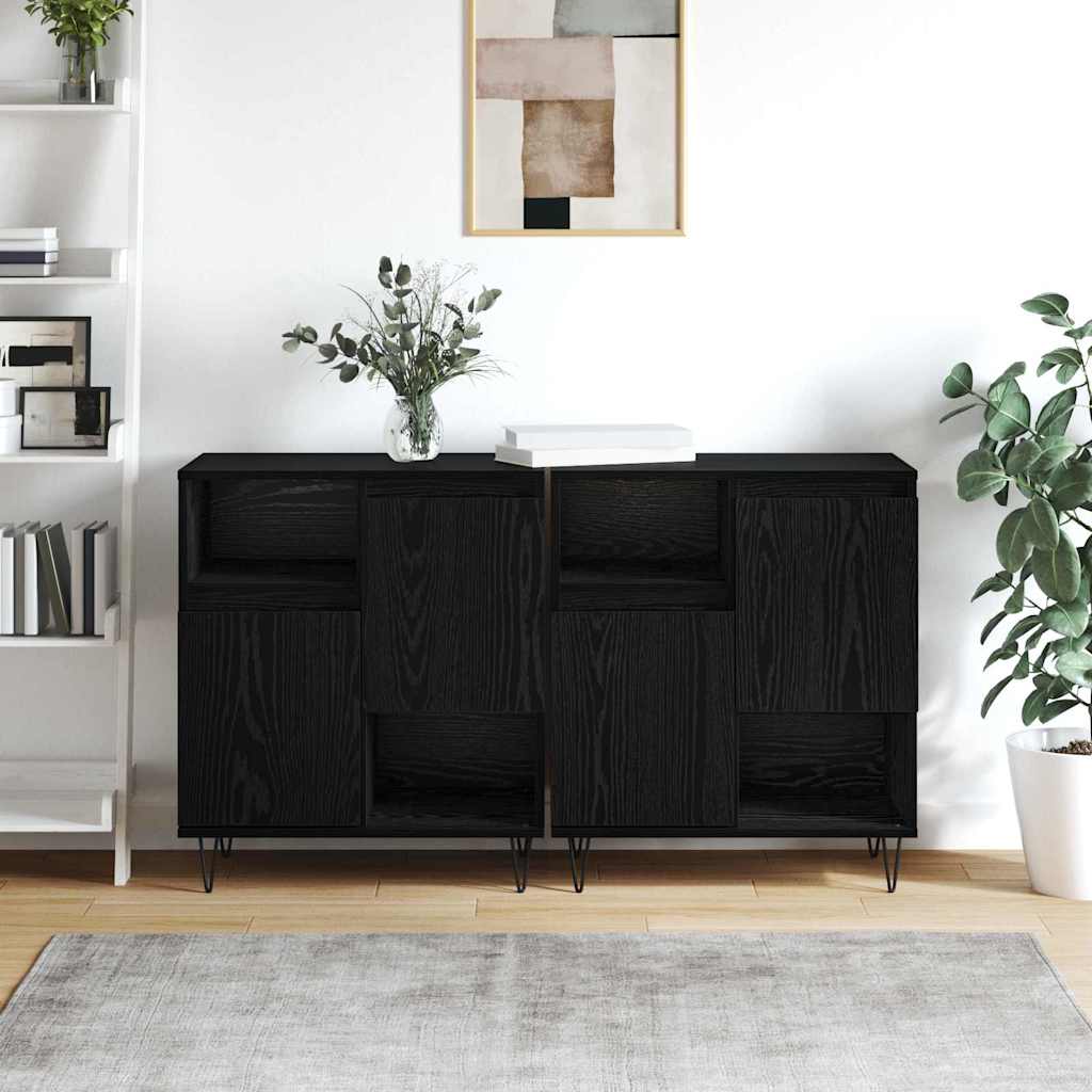 Sideboards 2 pcs Black oak 120 x 35 x 70 cm Engineered wood