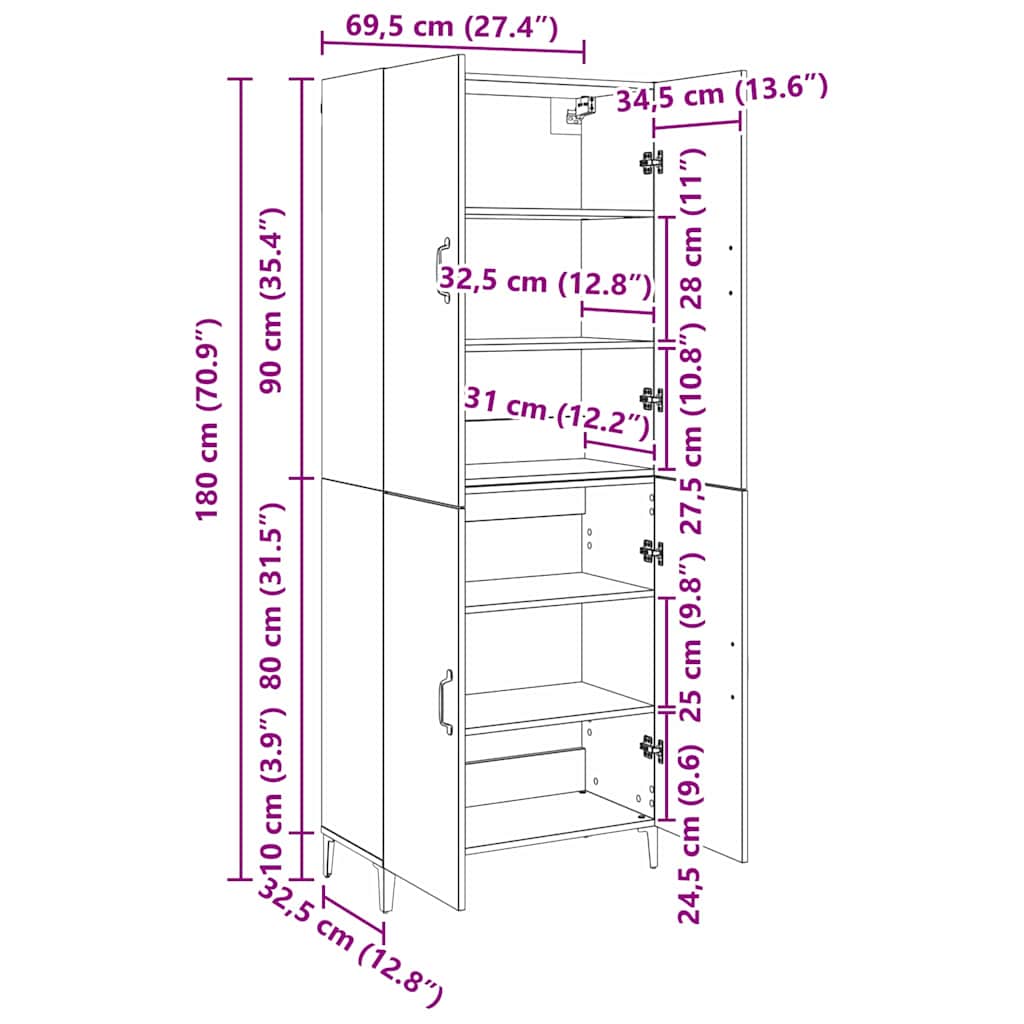 Highboard 2 pcs Artisan oak 69.5 x 34 x 180 cm Engineered wood