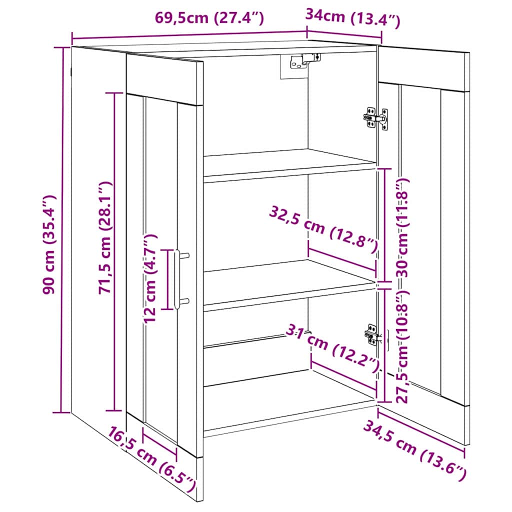 Wall Mounted Cabinets 2 pcs Black oak 69.5 x 34 x 90 cm