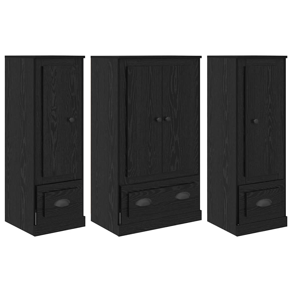 Sideboard with Drawer 3 pcs Black Oak Engineered Wood