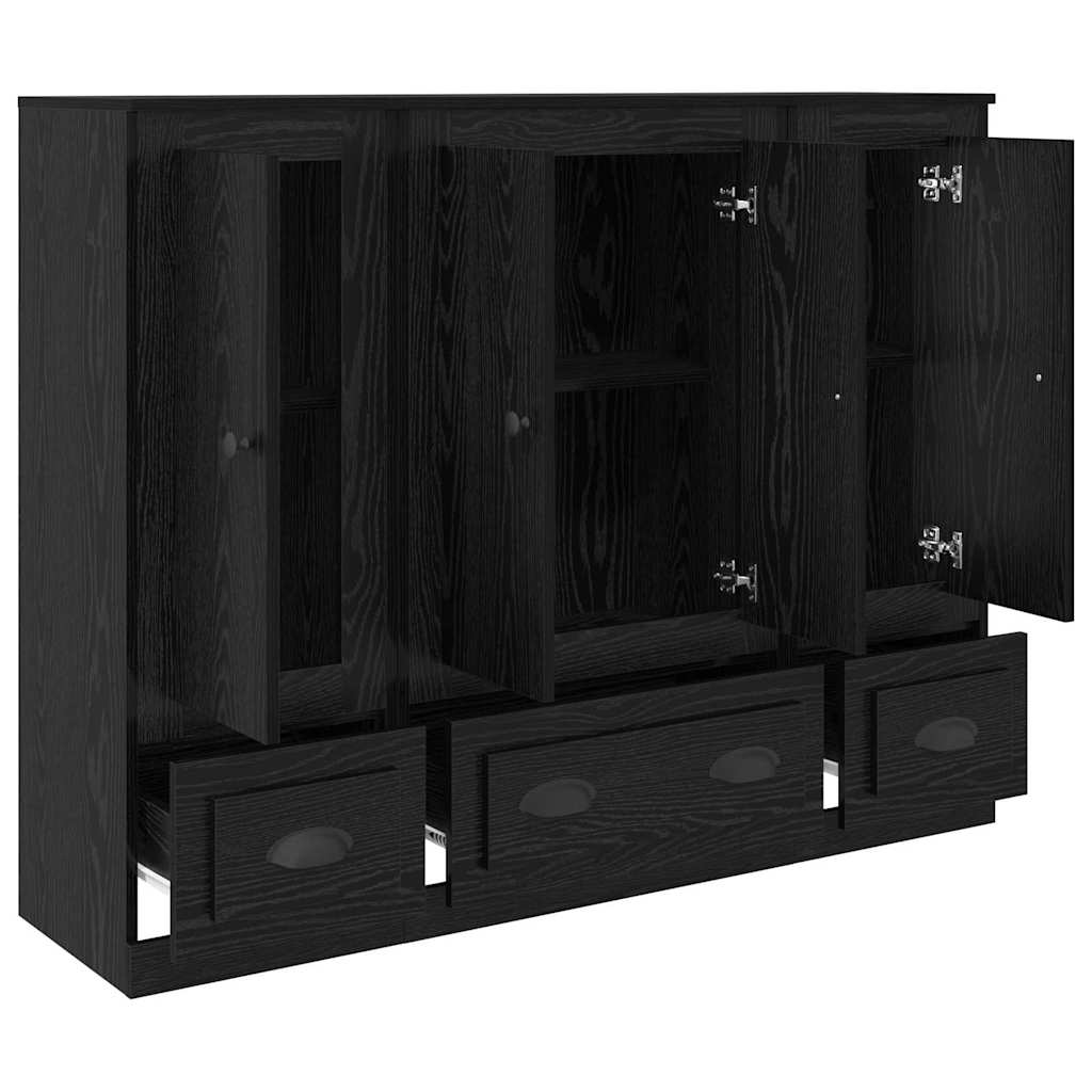Sideboard with Drawer 3 pcs Black Oak Engineered Wood
