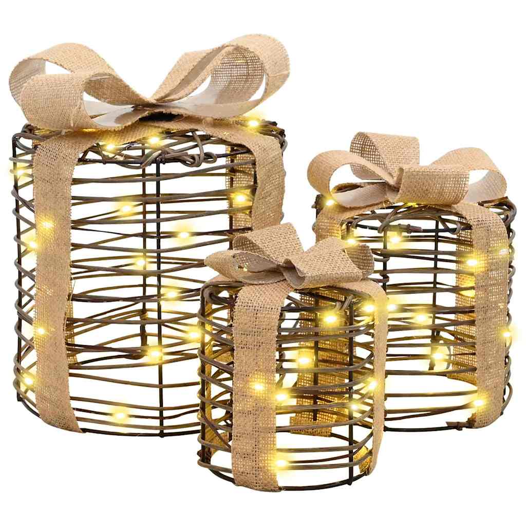 Gift Box Decoration 3 Pcs Warm White 20 X 20 X 20 Cm Pet
