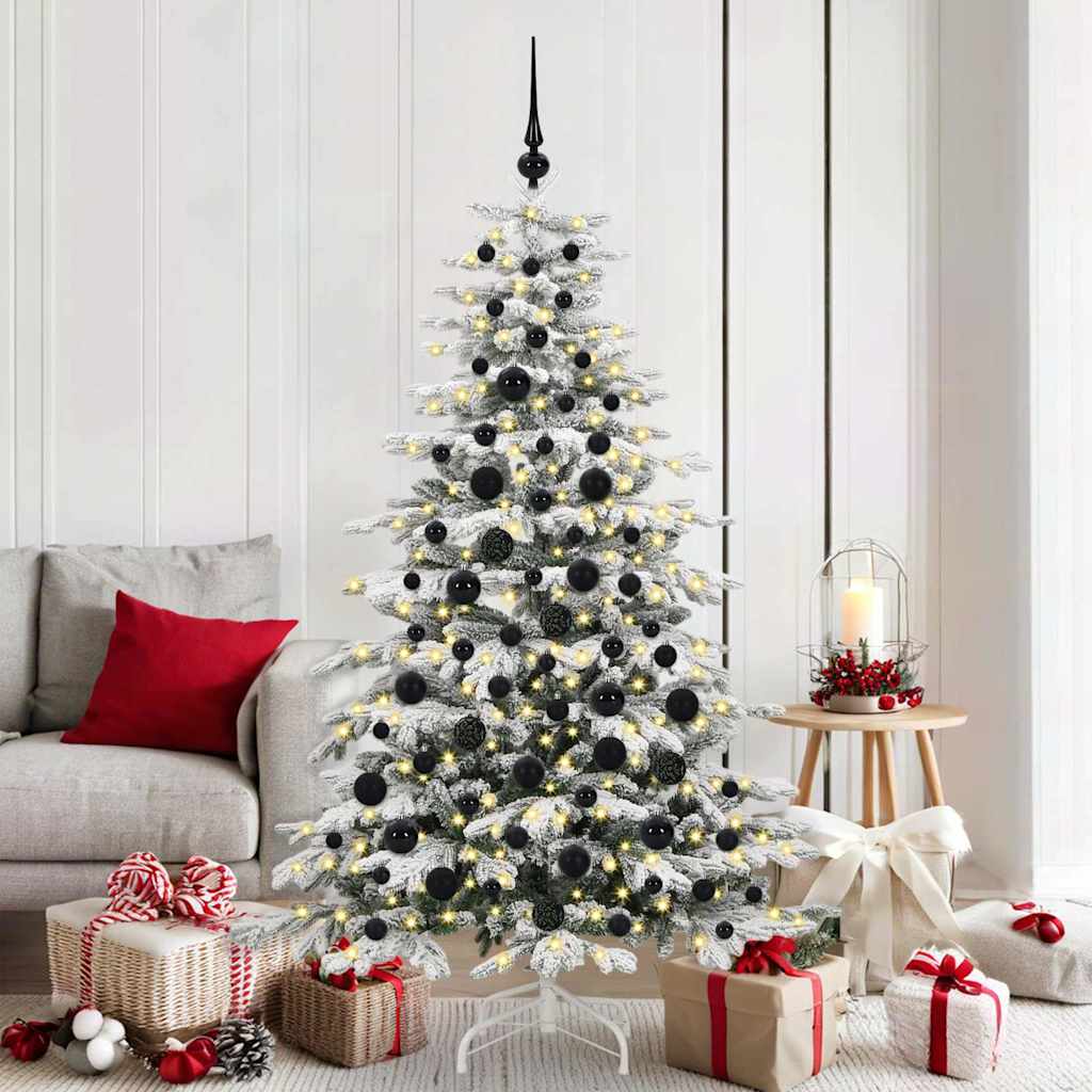 60 Piece Christmas Ball Set With Peak And 150 Leds White&Gey