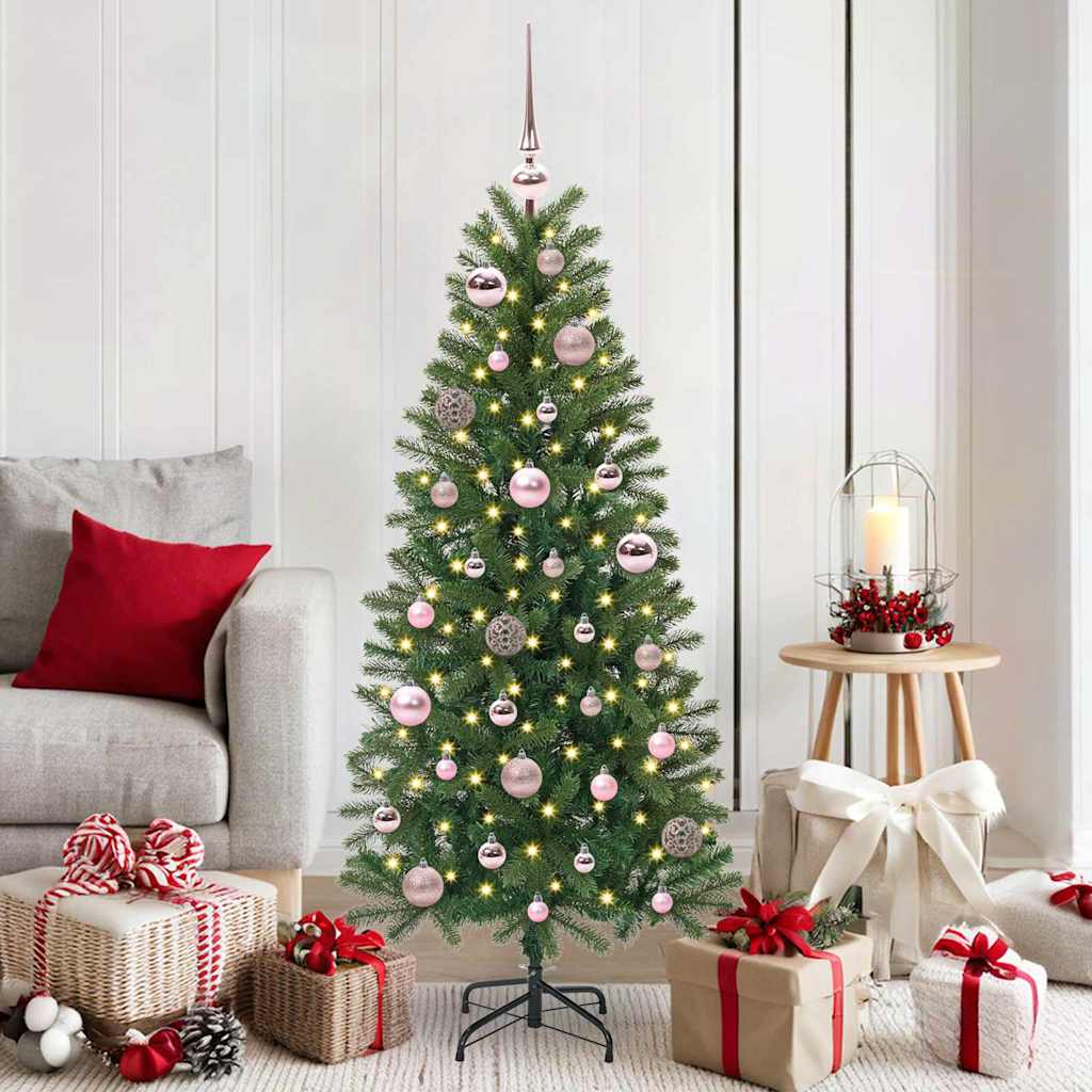 60 Piece Christmas Ball Set With Peak And 150 Leds White&Gey
