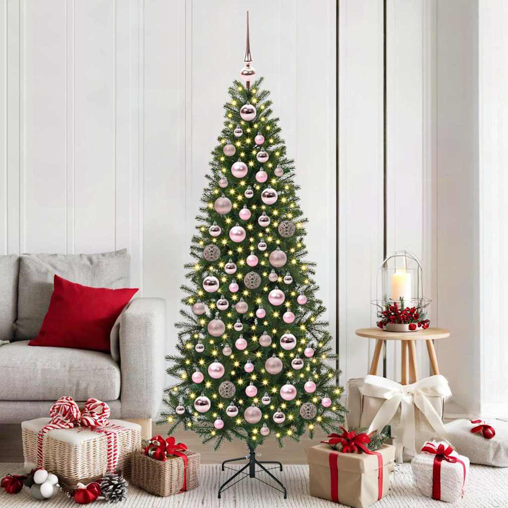 60 Piece Christmas Ball Set With Peak And 150 Leds White&Gey