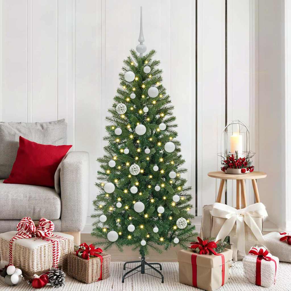 60 Piece Christmas Ball Set With Peak And 150 Leds White&Gey