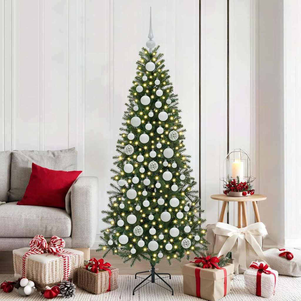 60 Piece Christmas Ball Set With Peak And 150 Leds White&Gey