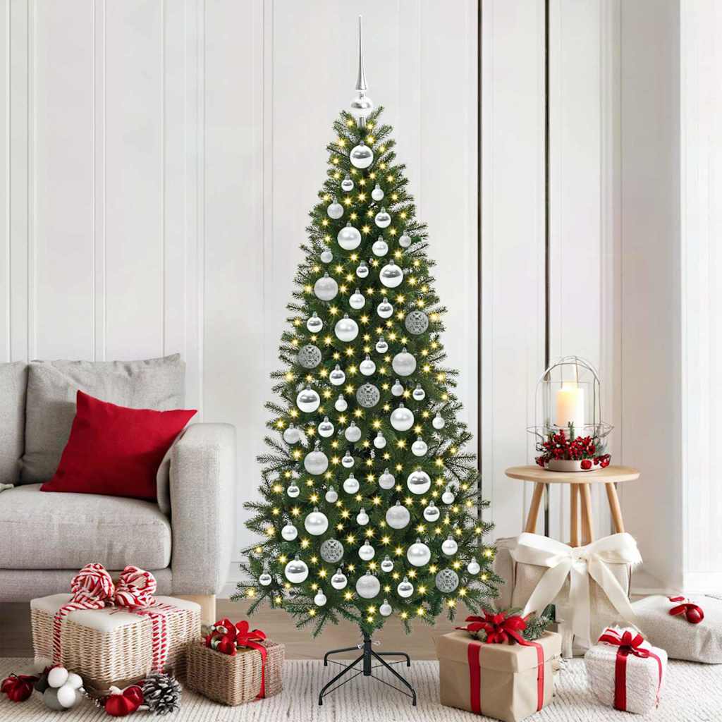 60 Piece Christmas Ball Set With Peak And 150 Leds White&Gey